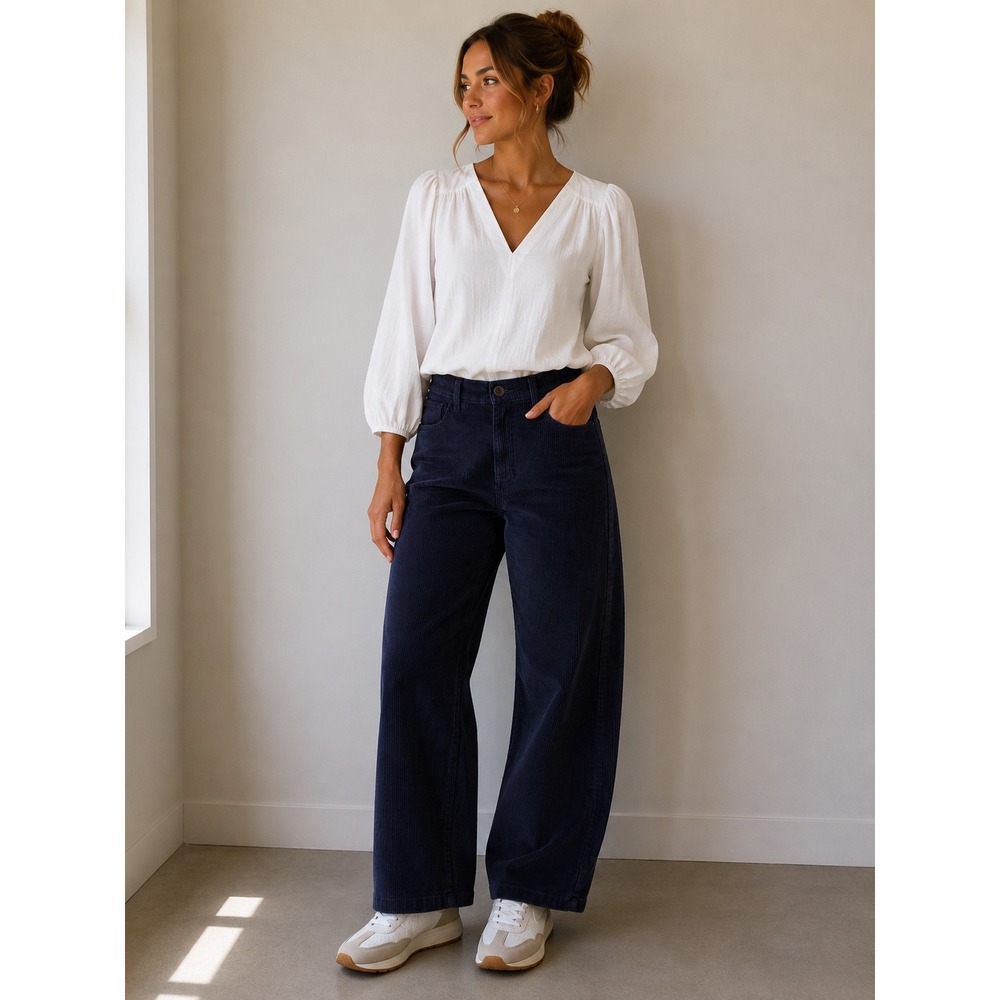 LOFT Made and Loved Navy Blue Corduroy‎ Straight Leg High Rise Pants